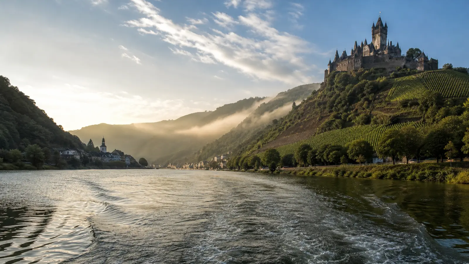Rhine Valley river landscape with castle views